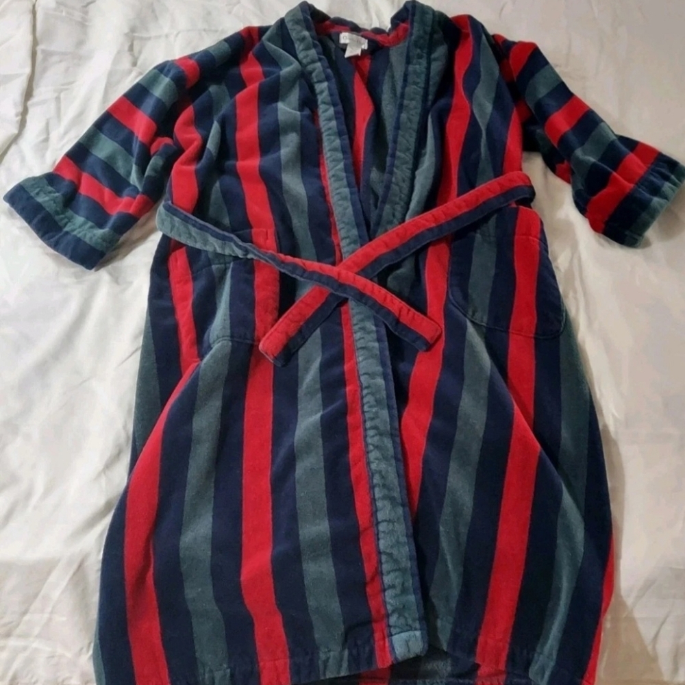 Dior Navy and Red Striped Terry Robe